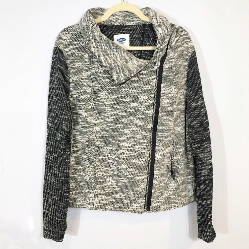 Old Navy Black/White Knit Moto Jacket size XXL